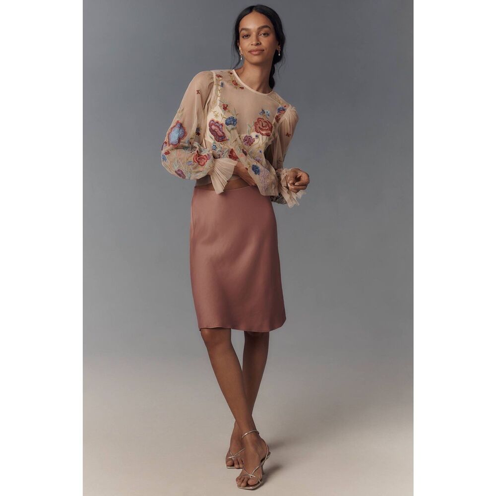Anthropologie The Layla Long-Sleeve Appliqué Mesh Blouse